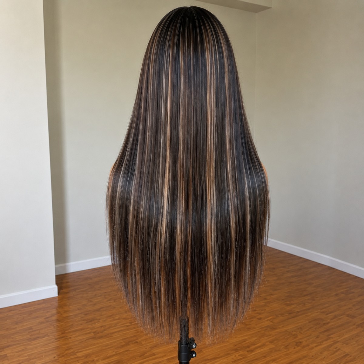 Synthetic Hair Long Straight Dress Up Wigs With Bangs Mixed Brown blonde