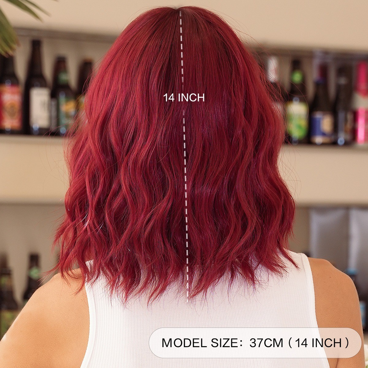 Red wine color 12-inch short curly wig for women with a straight Bob hairstyle