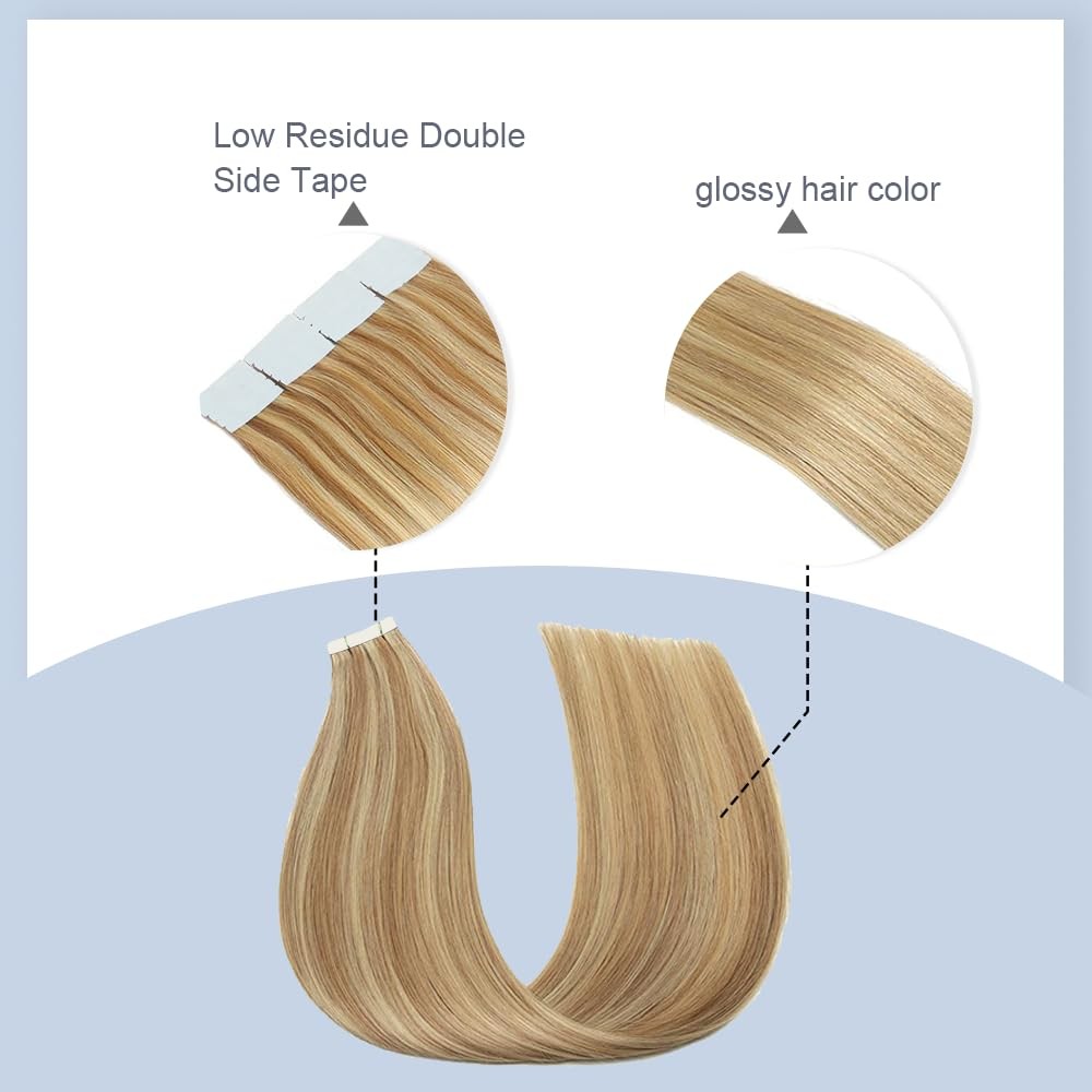 Lakaisa 28 Inch P27/613 Highlight Tape In Extensions Human Hair Honey Blonde