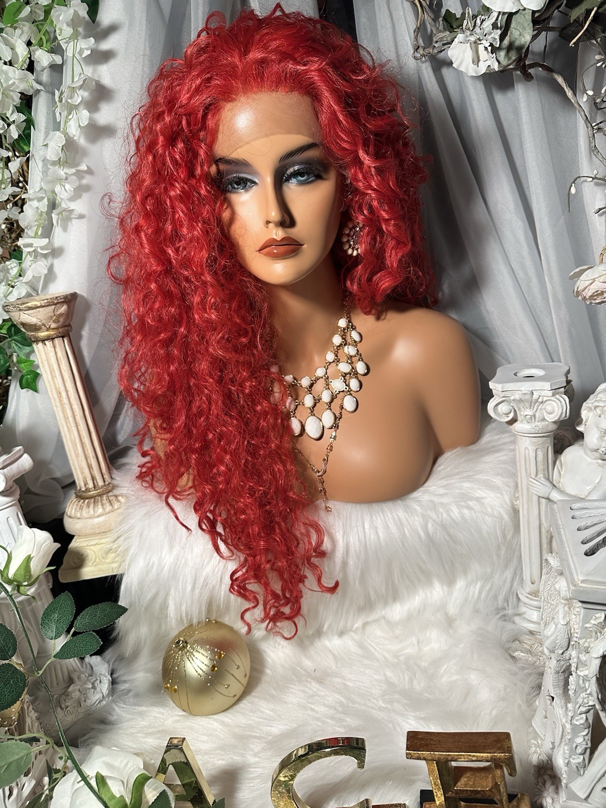 WOW!! 26”BRIGHT RED ORANGE CURLY BEAUTY, WHOLE LACE TOP W/FREE PARTING, 💕