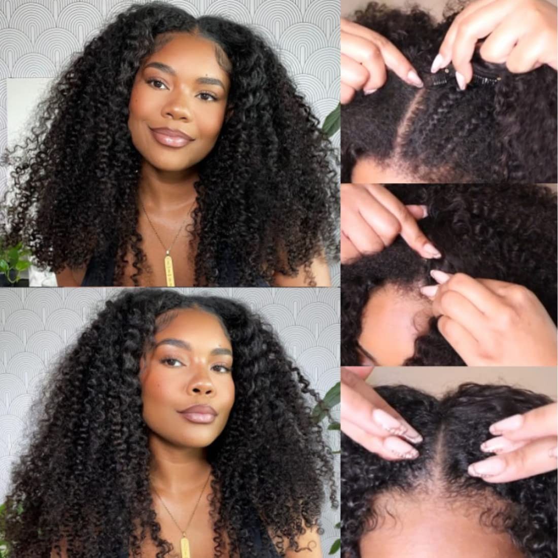 V Part Kinky Curly Wigs Human Hair No Leave Out Upgraded U Part Wigs for Women