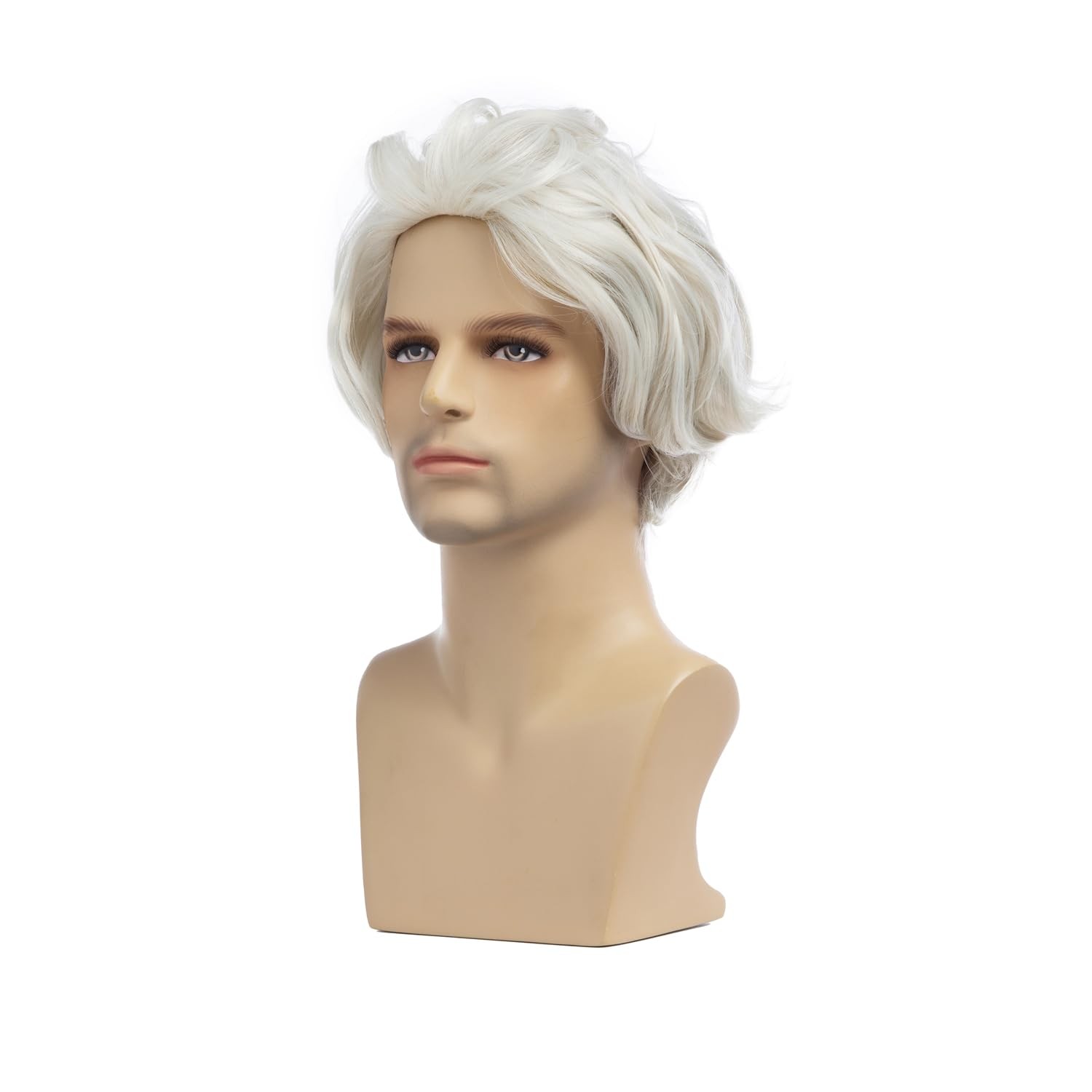 Mens White Wigs Short Fluffy Wave Synthetic Halloween Cosplay Silver Gray