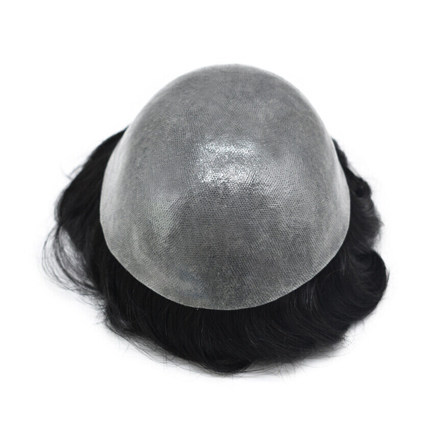 Mens Toupee Thin Skin 0.1mm Invisible Full Poly Hairpiece Human Hair Wig US