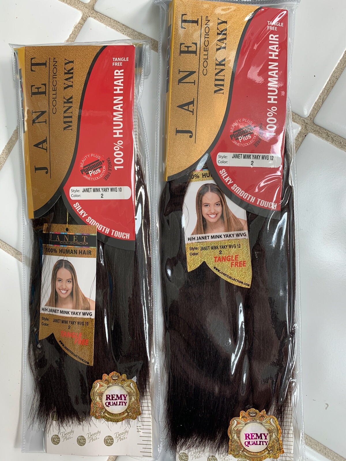 Janet Mink Yaky 100% Human Hair Weave. Color 1, 1B, 2, 4. Length 10″ , 12″