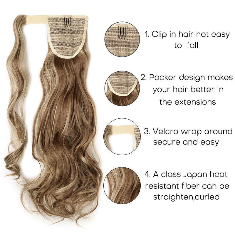 Thick Wrap Around Ponytail Clip in As Human Pony Tail Hairpieces Hair Extension