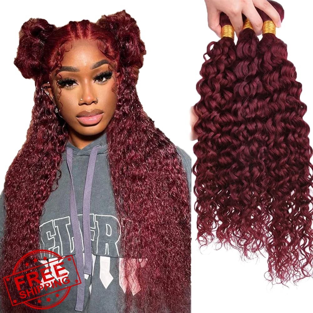 99j Burgundy Bundles Human Hair Water Wave Bundles Human Hair 24 26 28 Inch W…