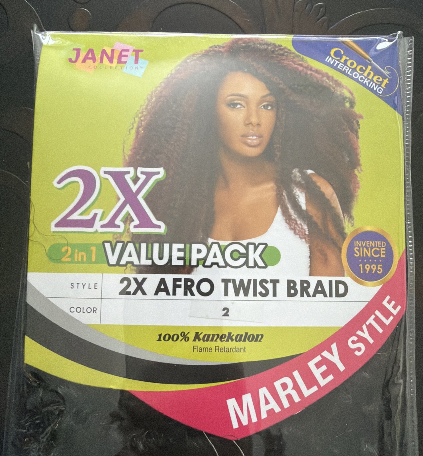Janet Collection Hair Kanekalon 2x Afro Twist Braid Color 2 Original Marley + 1x