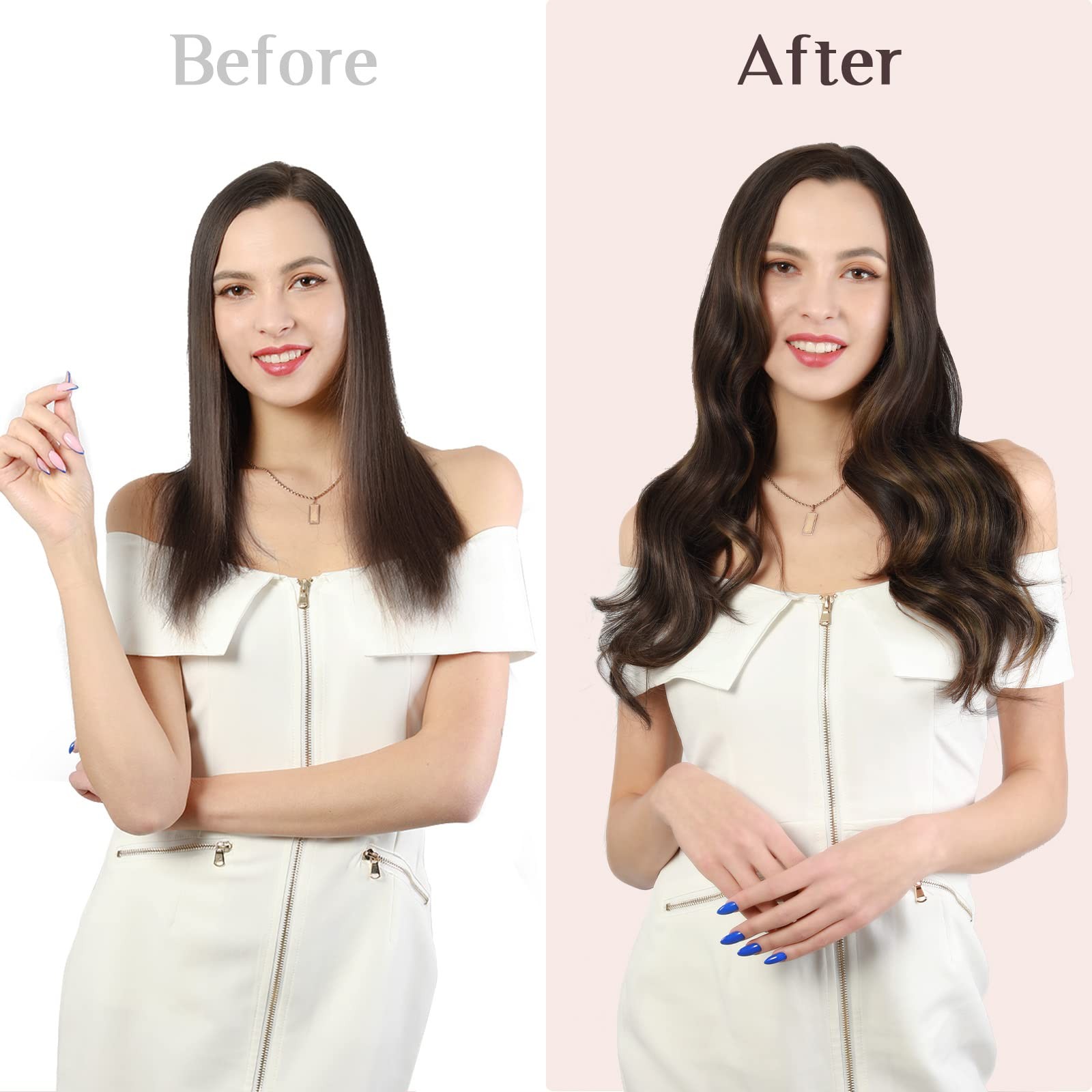 Maxita Clip In Hair Extensions Real Human Hair 110G 7Pcs Balayage Dark Brown