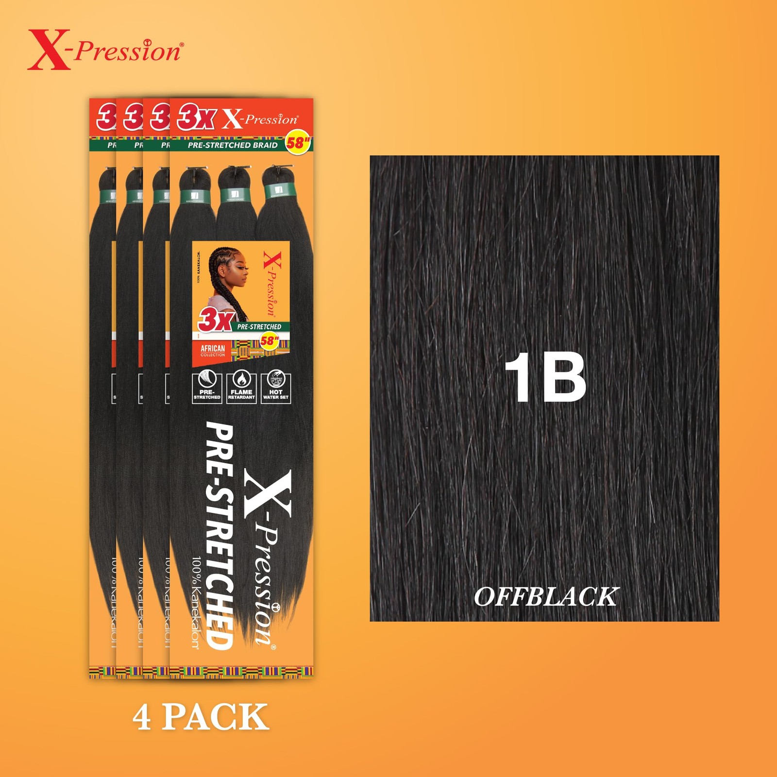 4 Pack Sensationnel X Pression Flame Retardant Pre Stretched Braiding Hair