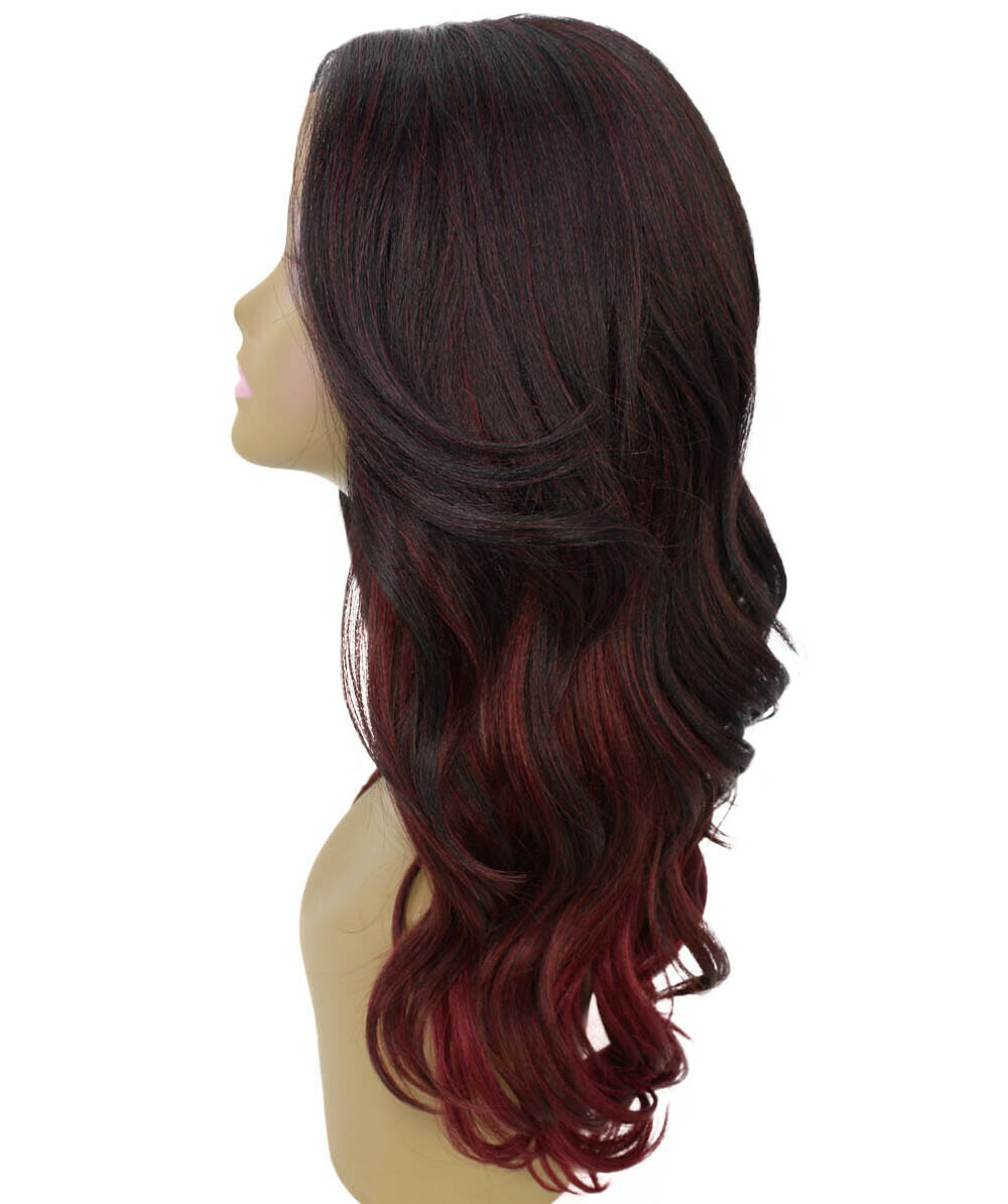 Wavy 21 in 4X4 Hand Tied Lace Front Wig, Deep Red over Medium Red