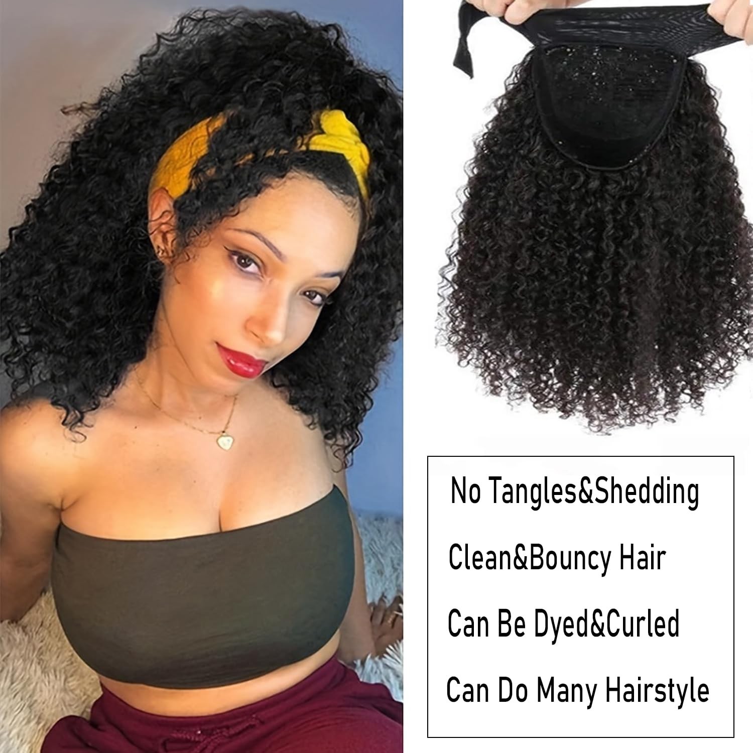 Headband Human Hair Kinky Curly Headband Wigs for Black Human Hair Headband C…