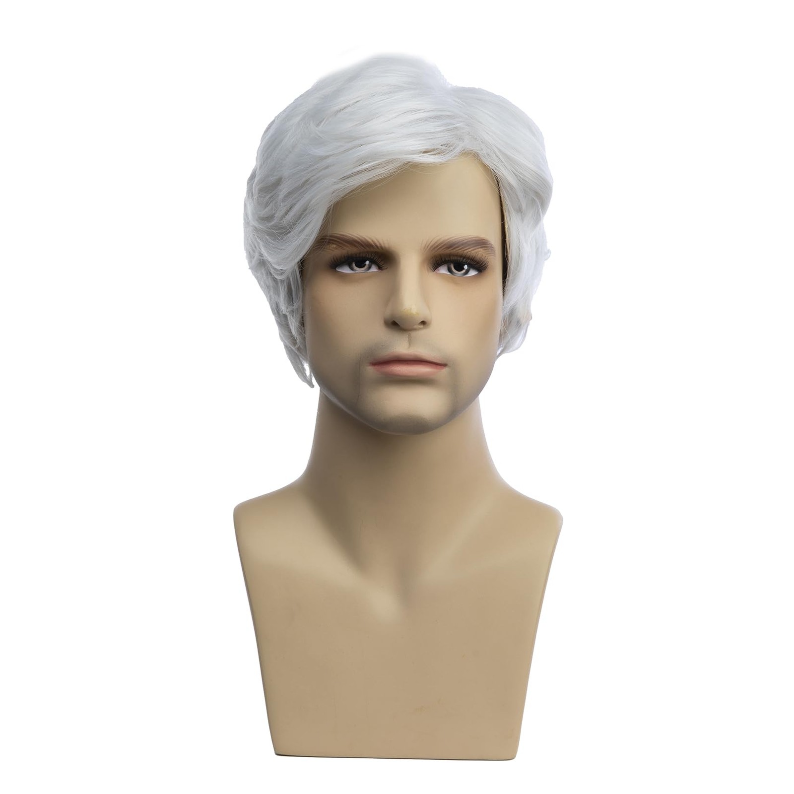 Baruisi Men Wigs Short White Wig Synthetic Heat Resistant Natural Halloween C