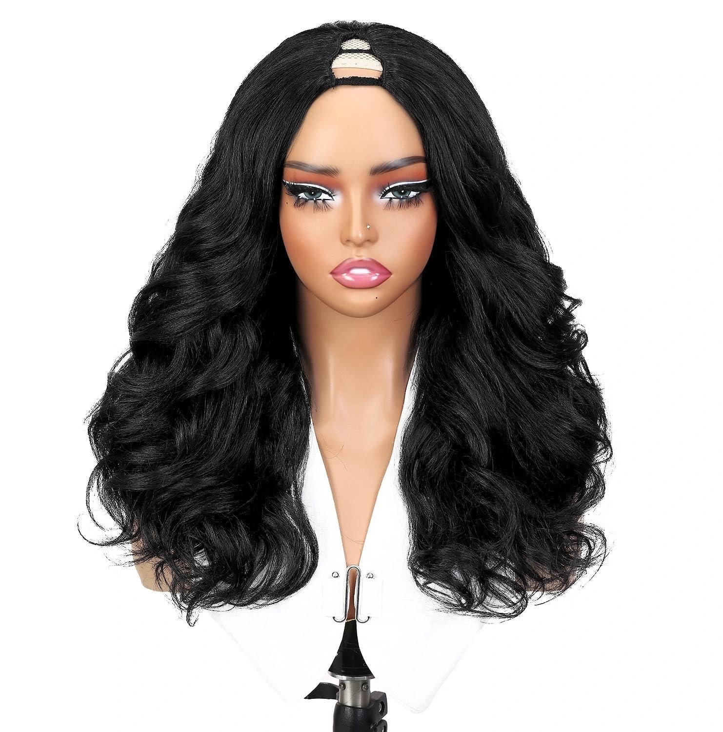 V Part Yaki Curly Wig for Black Women Glueless Wear and Go Synthetic Half Wig…
