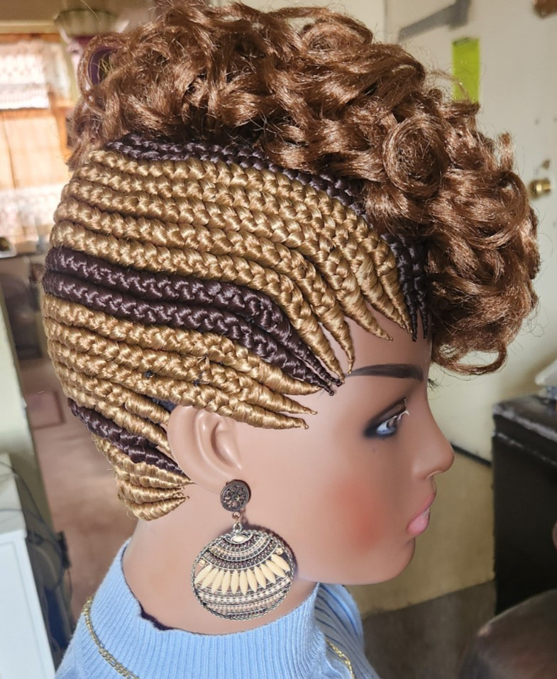 Fully Hand Braided box curly Mohawk braids cornrow wig Brown/Dark brown