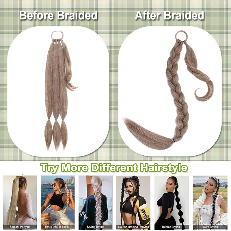 Braid Ponytail Long Wrap on Pony Tail Braids Hair Extension Thick Real AS Human