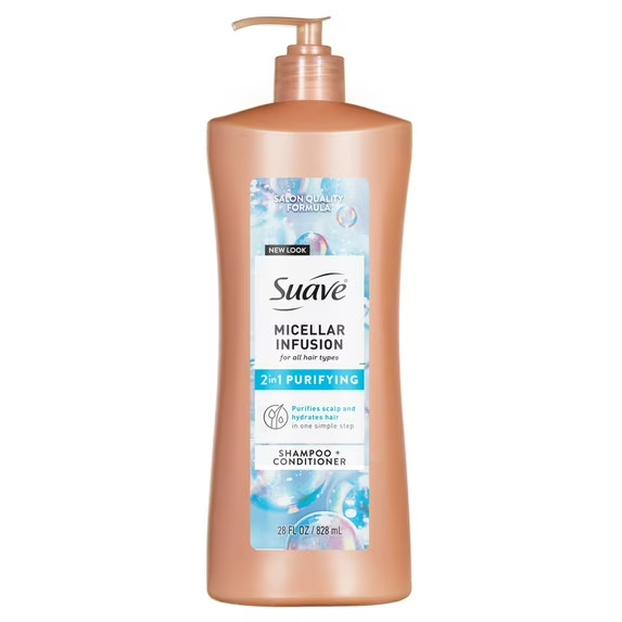 Suave Micellar Infusion 2-in-1 Purifying Shampoo + Conditioner, 28 FL OZ Pump