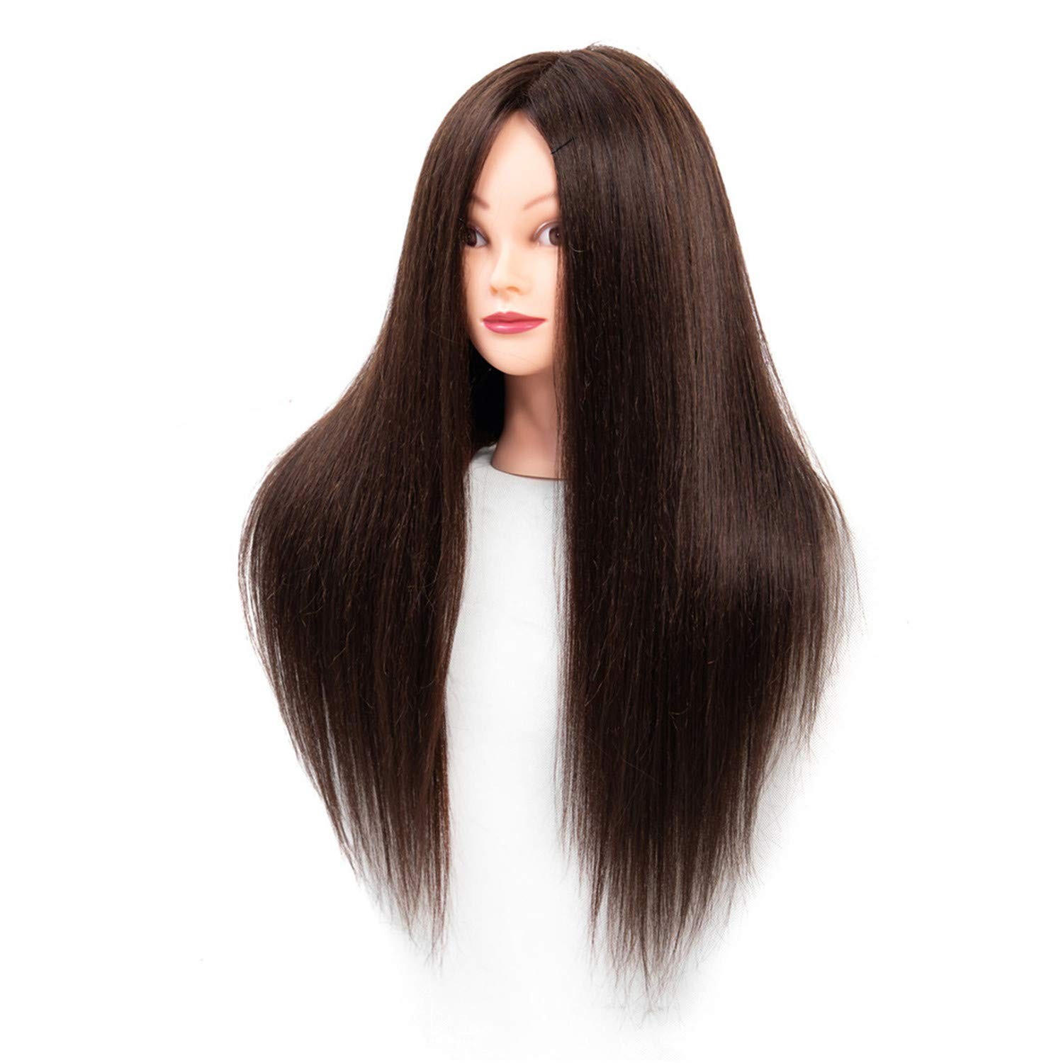 Mannequin Head with Real Hair 60% Straight Training Head with Sturdy Clamp and T
