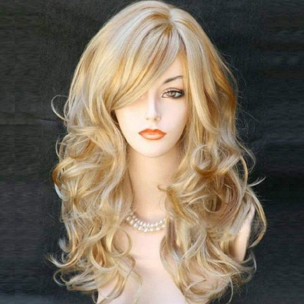 Long Natural Wavy Ombre Brown Blonde Wigs with Bangs for Women Daily Use Hair US