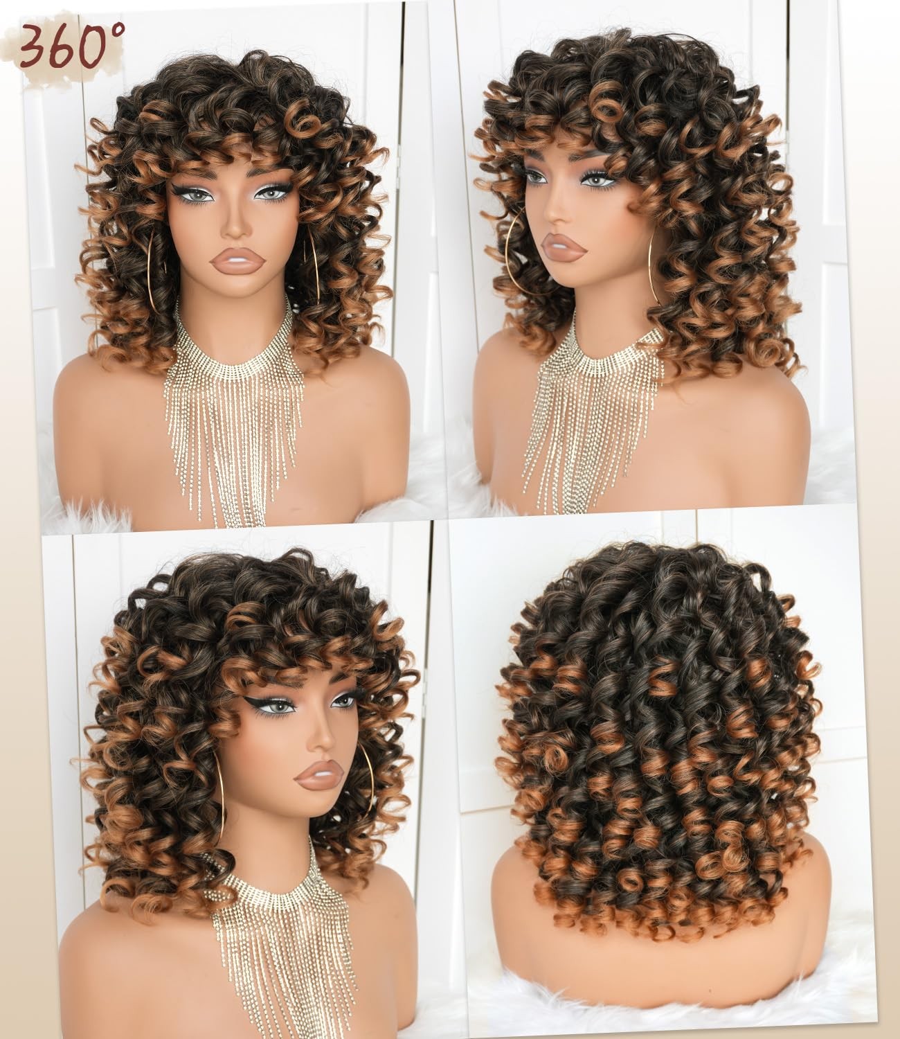 Short Curly Wigs for Women with Bangs Big Bouncy Fluffy Kinky Curly Wig Soft …