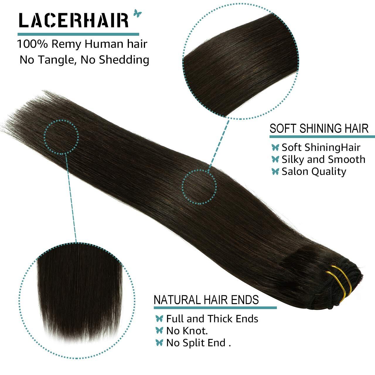 Lacer Hair Extensions Clip in Human Hair Natural Black #1B 120g 7pcs Per Set