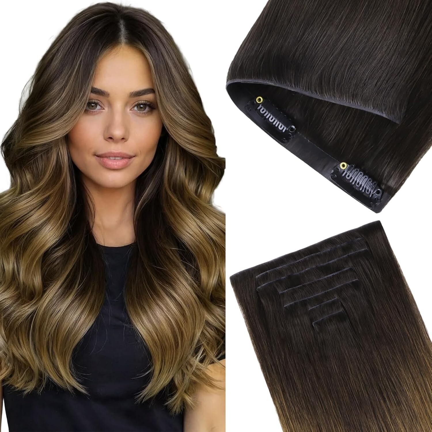 GOO GOO Invisi Edge Clip in Hair Extensions, 16inch 110g 7Pcs, Injected Seamless
