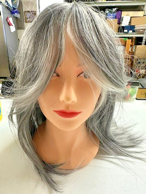 Women Cosplay Costume Gray Silver White Straight Wig Shoulder Length Hair
