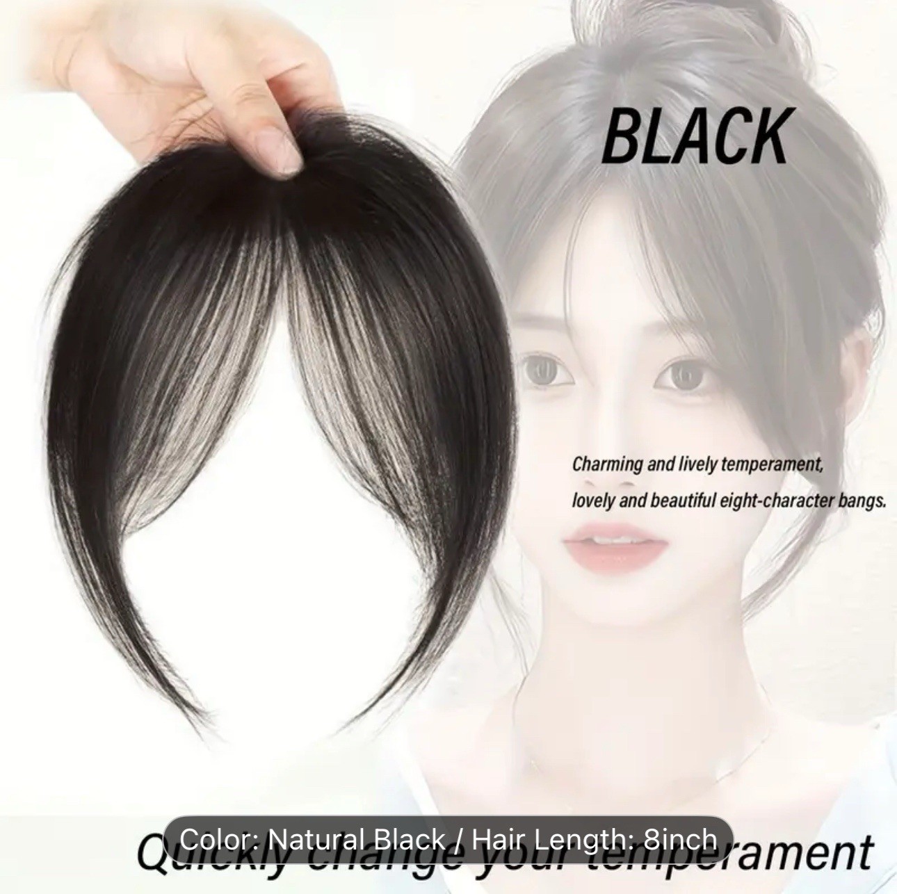 1 PC STRAIGHT SYNTHETIC HAIR BANG WIG FOR WOMEN ADJUSTABLE SNAP STYLISH BLACK