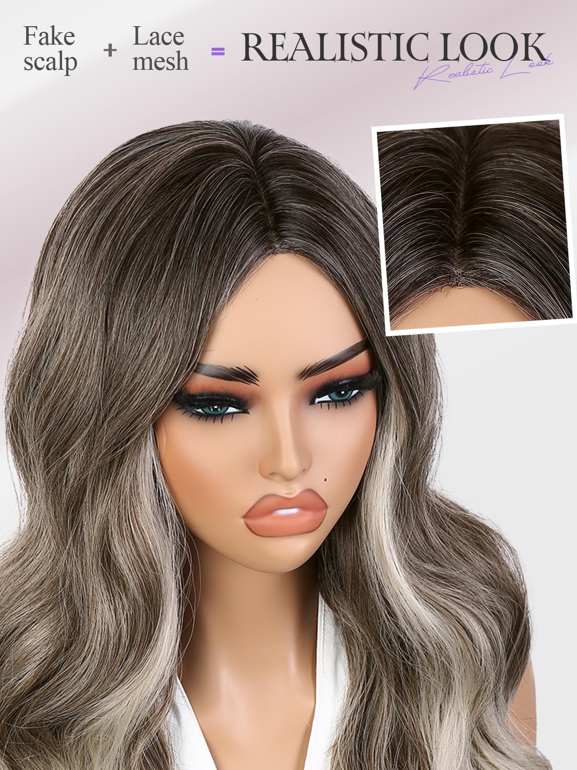 Ombre Blonde Wavy Wigs for Women Middle Part Culy Wavy Wig Long Blonde Hair W…