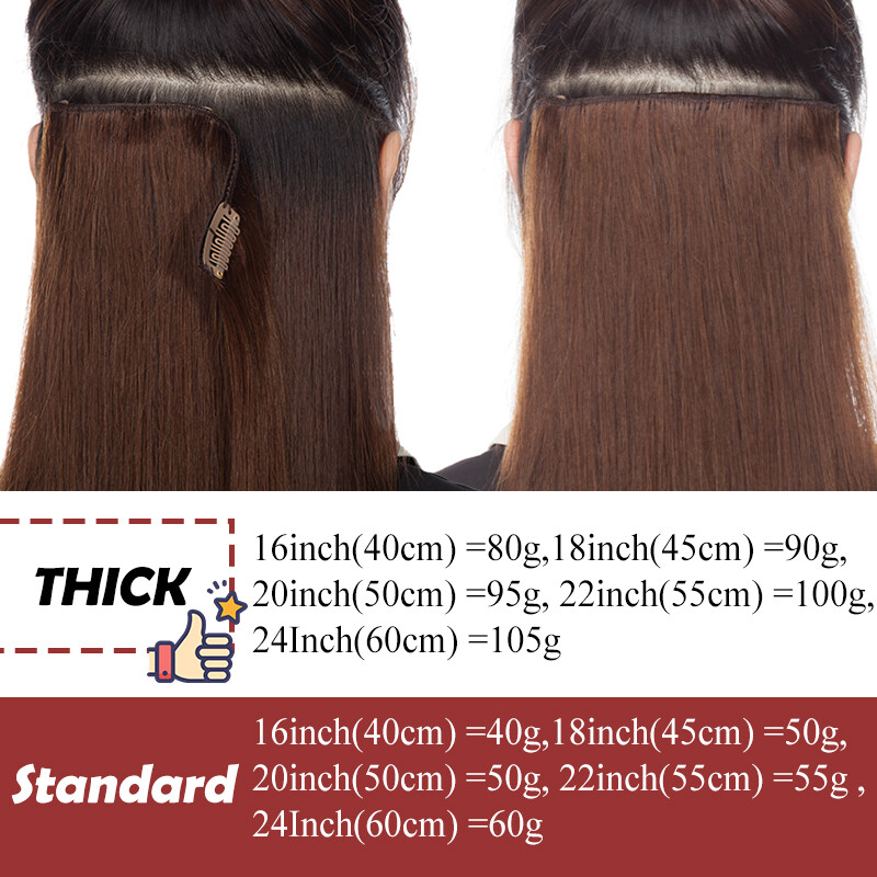 THICK One Piece 5Clips Weft Clip In Real Remy Human Hair Extensions Balayage US