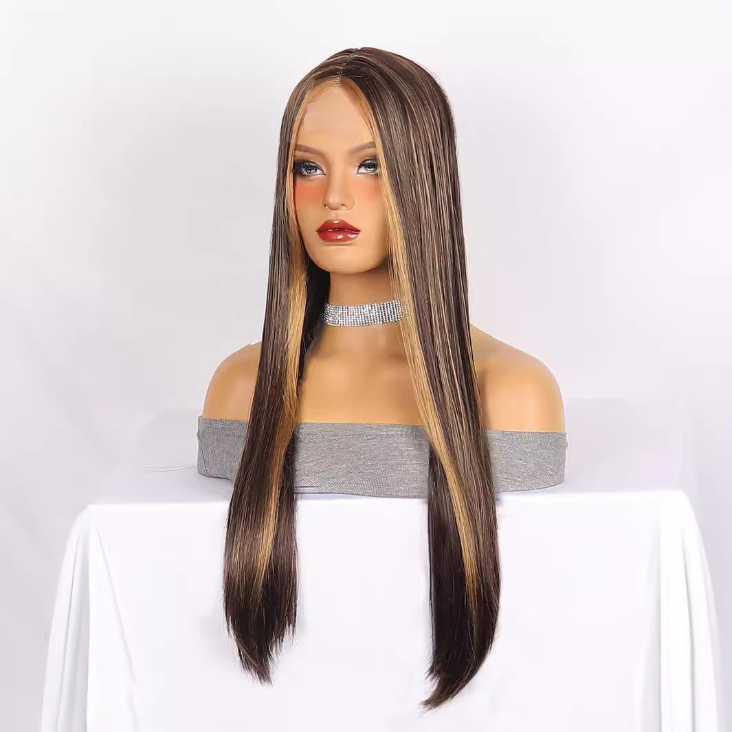 Hand Tied Lace Front Mixed Color Small Lace Long Straight Wig For Women