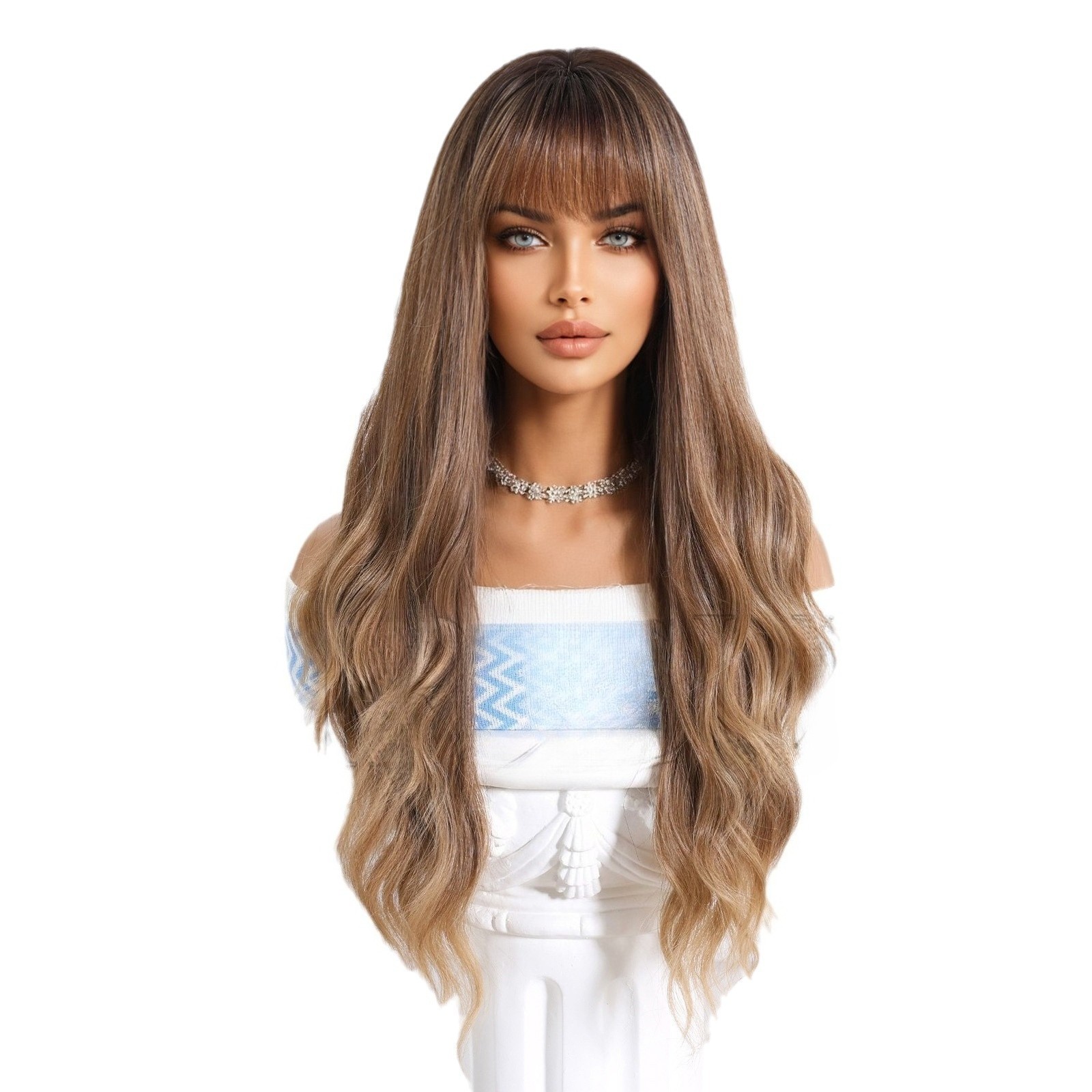 26″Heat Resistant Fiber Long Light Brown Wavy Hair for Women