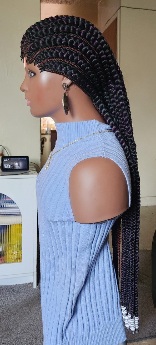 Fully hand braided Ghana banana cornrows wig Paka 1B mix dark purple/dark drown