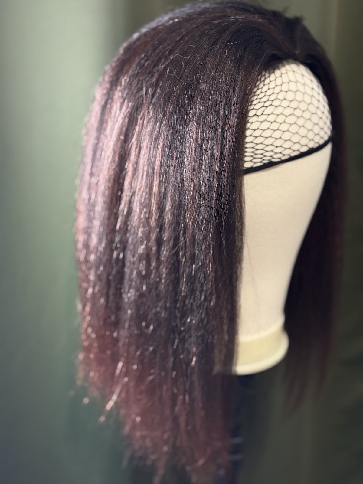 Soft Brown Wig with Red Undertone Slightly Wavy Medium Length Natural Look