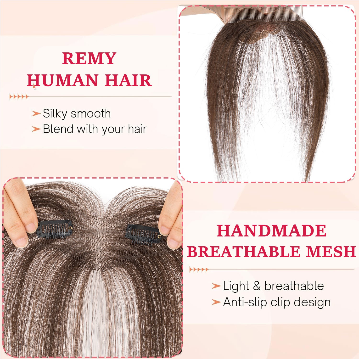 3D Clip In 100% Remy Air Fringe Bangs Human Hair Extensions Hairpiece Top Topper