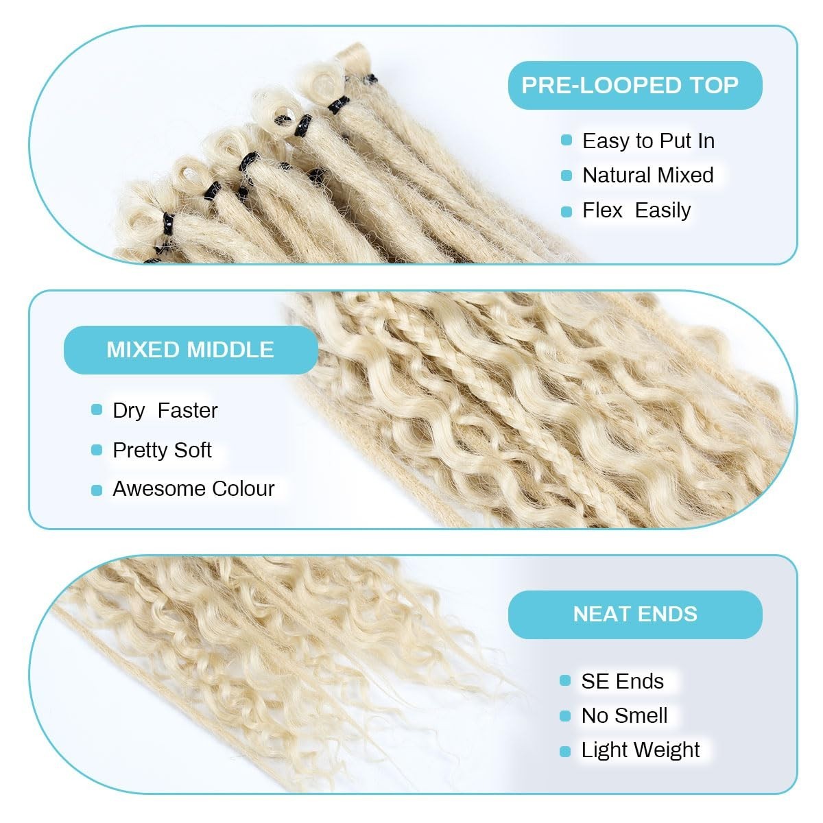 Blonde 24in Dreadlock Extensions – 30pcs Mixed Styles for Effortless Chic
