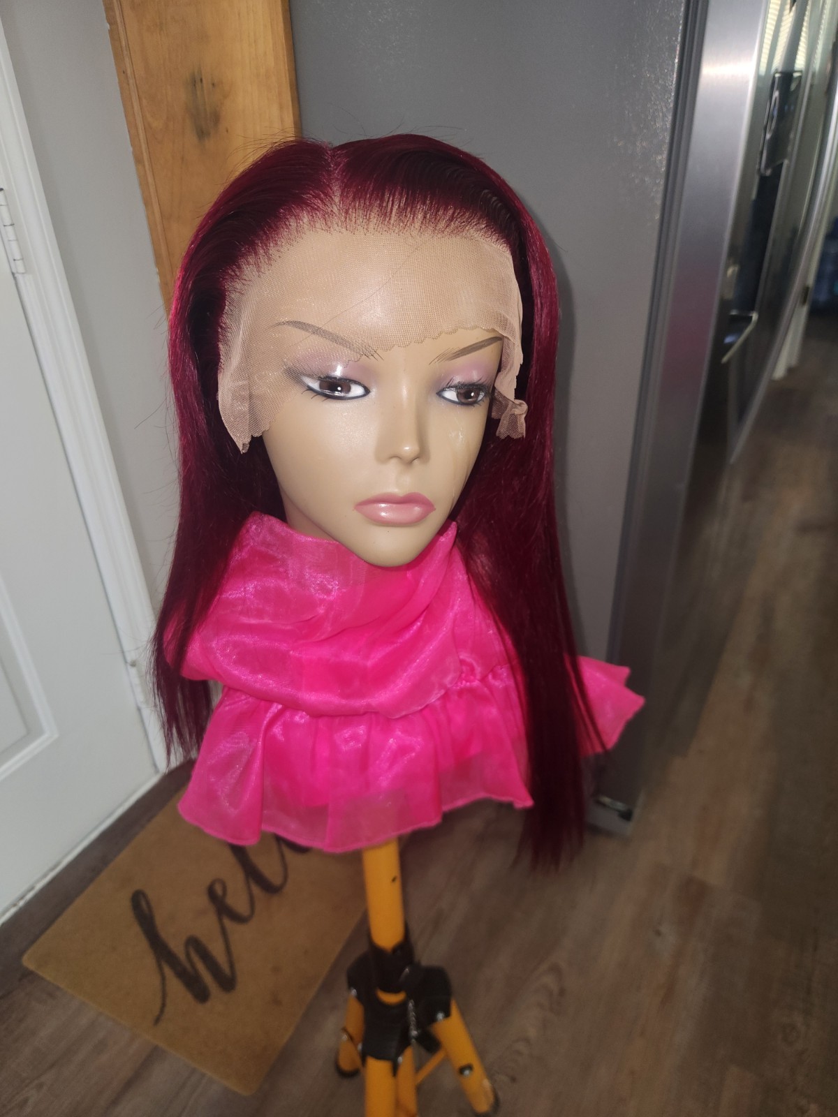 Pre-everything HUMAN BLEND lace Front Wig Straight 99j Free-Part Women