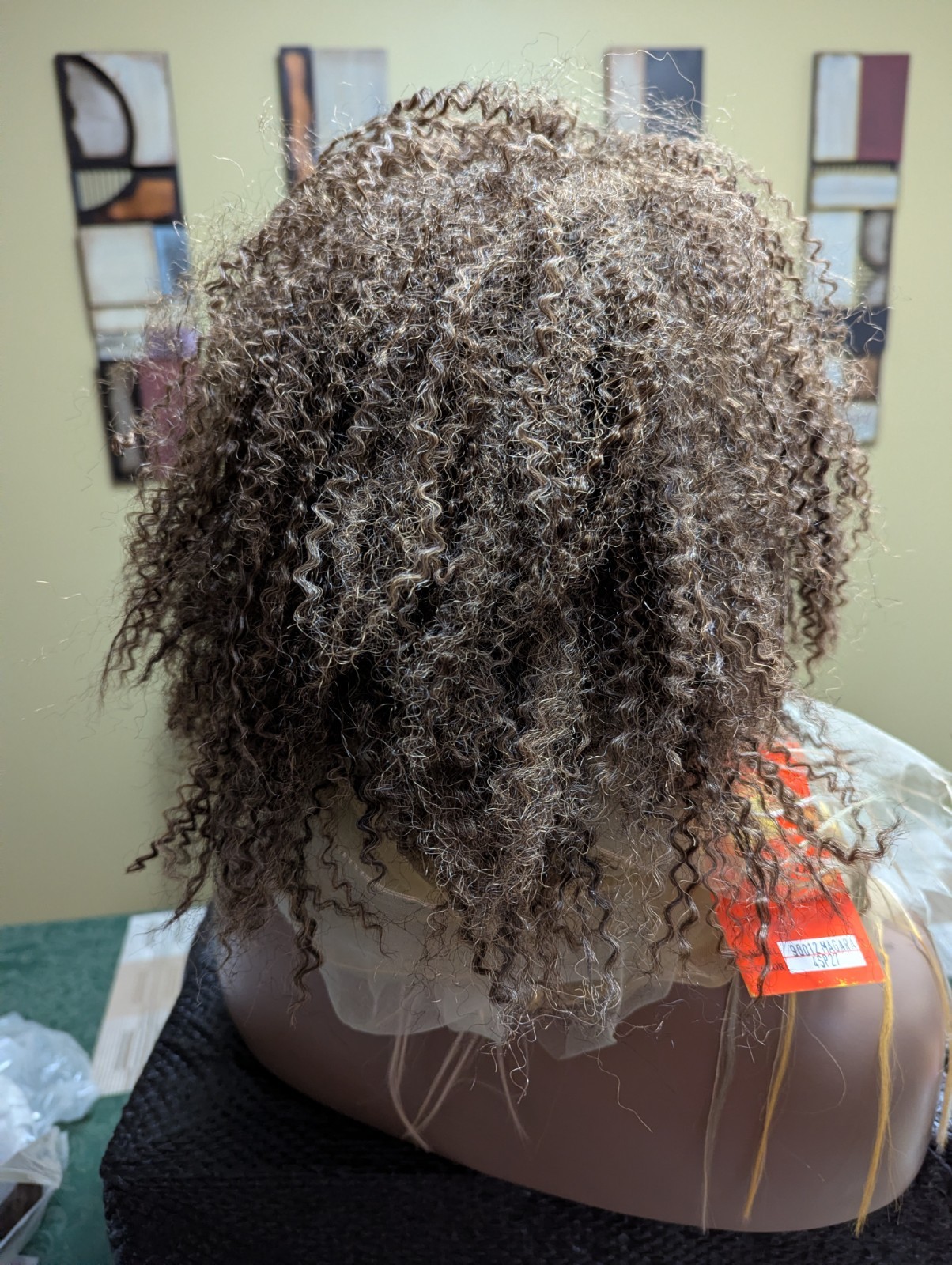 Synthetic 3/4 Crinkle Afro Color 4/27 Dark Brown/Strawberry Blonde Hairpiece Wig
