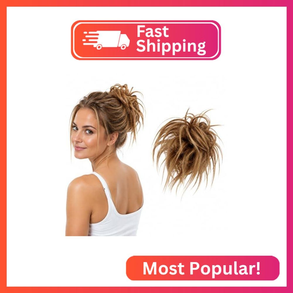 CAISHA XXL Hairpiece Scrunchie Updo Voluminous Slightly Wavy Messy Bun Brown Mix