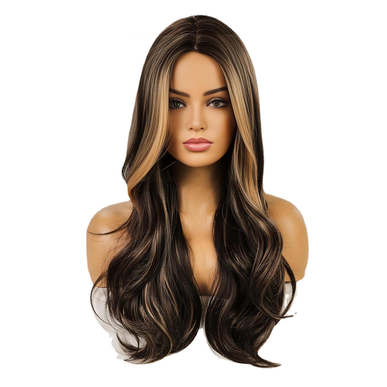 Long Wavy Blonde and Brown Wig for White Black Women, Synthetic Beach Loose B…