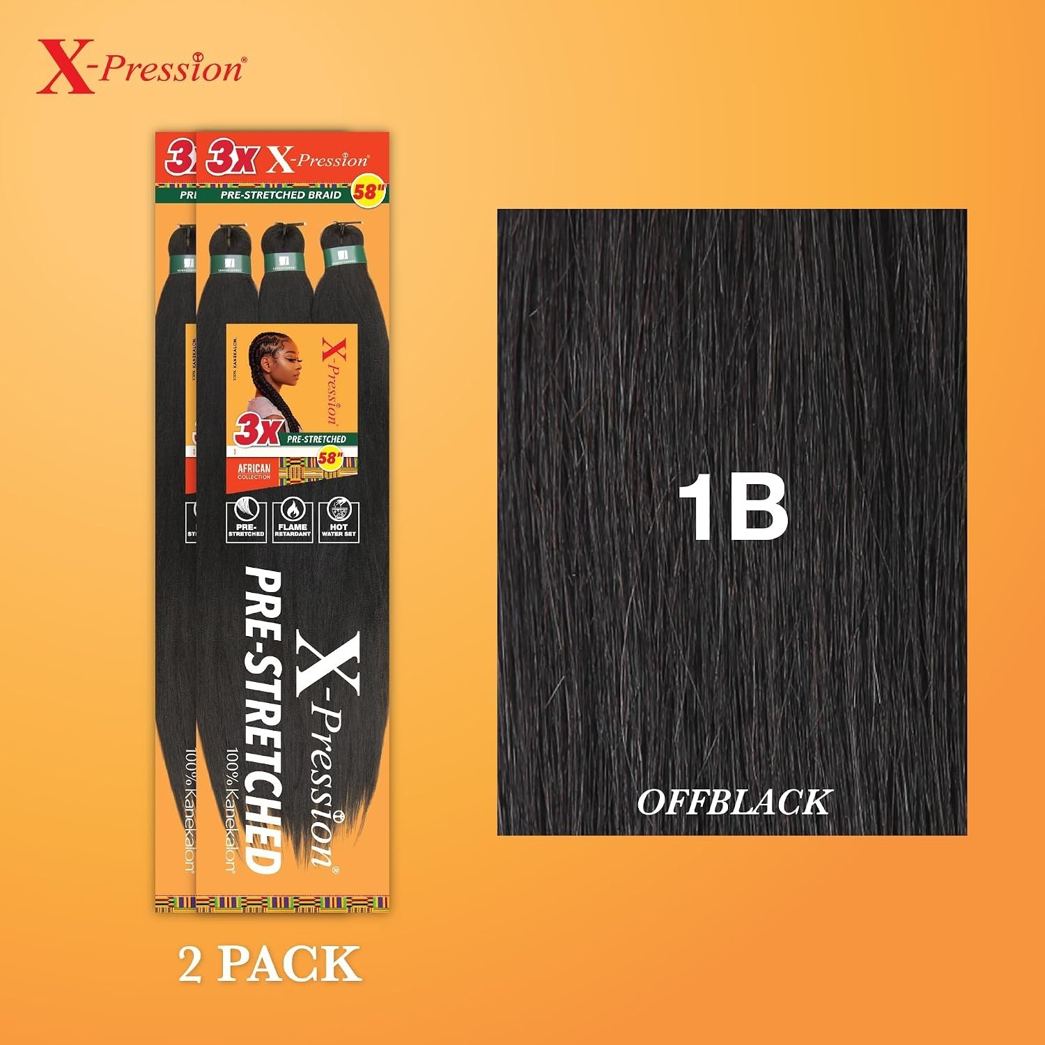 Sensationnel X-pression prestretched braiding hair – 58 inch kanekalon OFFBLACK