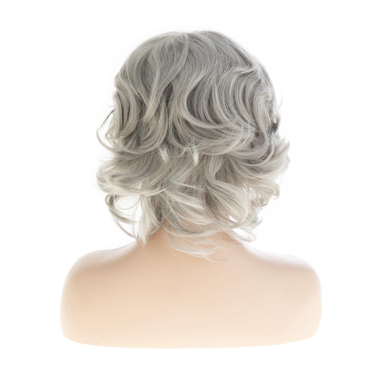 Short Grey Wig for White Women Mid length Grey Curly Layered Fluffy Wigs for …
