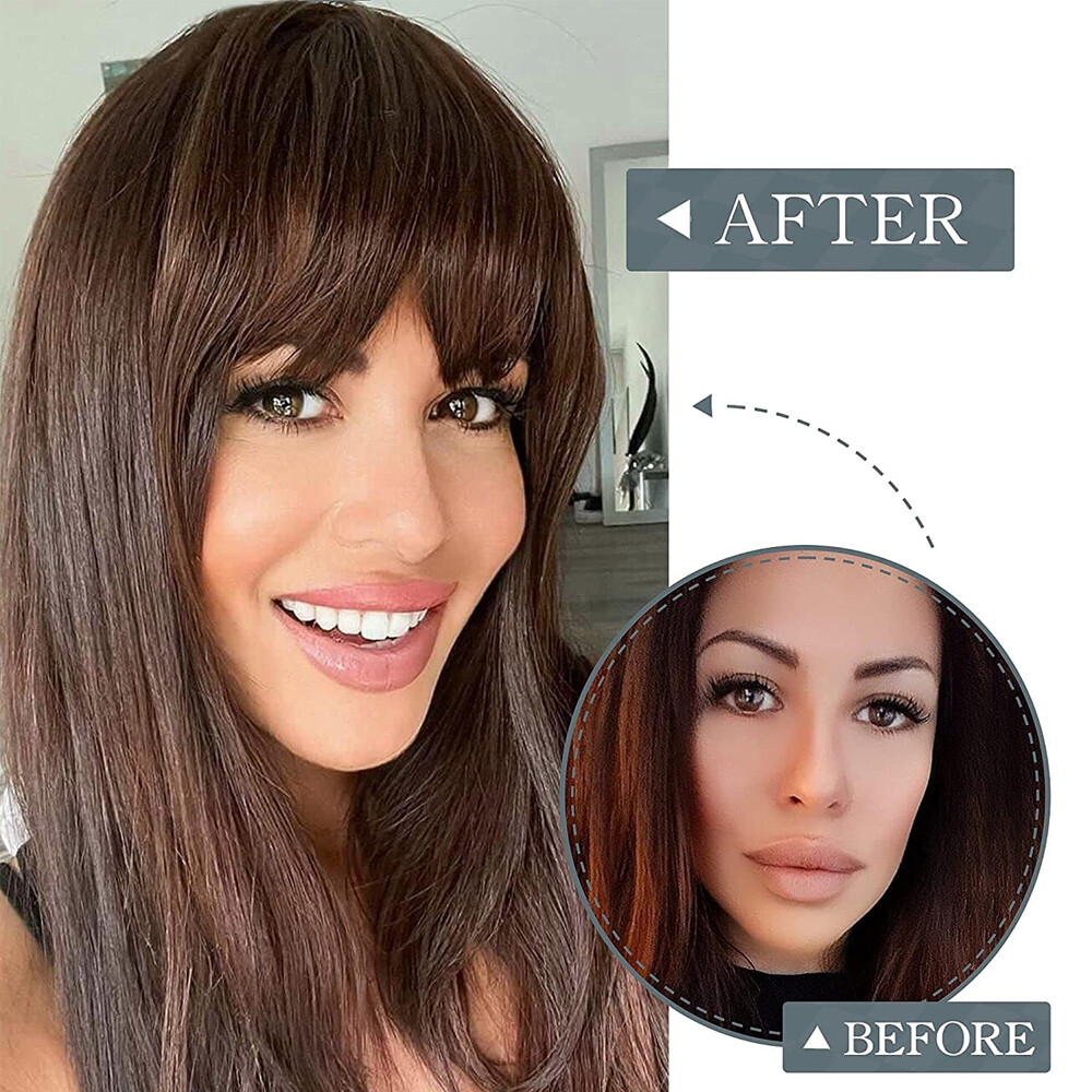 Topper Synthetic Hairpiece with Bangs Toupee Extension For Thinning Hair Woman