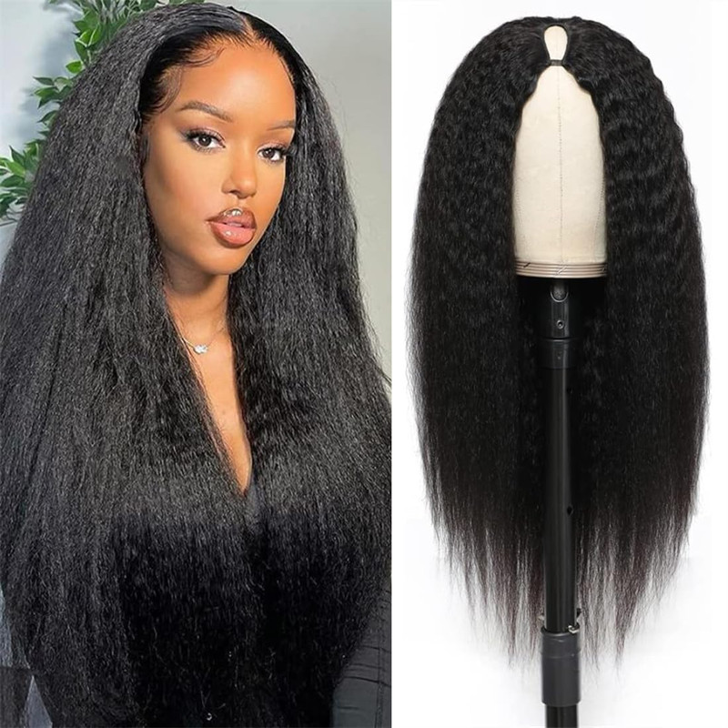 Lovfir Kinky Straight V Part Wig Human Hair For Black Women 180 Density Upgrade