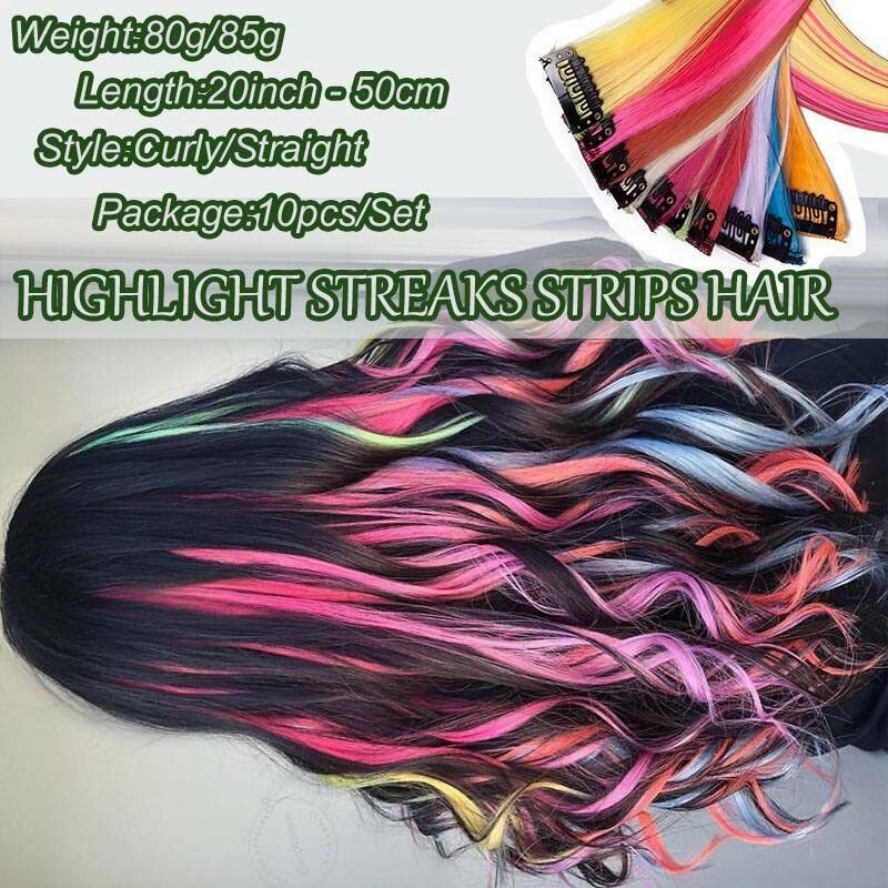 Hot Sale Color Hair Pieces Extensions Clip In Highlight Rainbow Streaks Party US