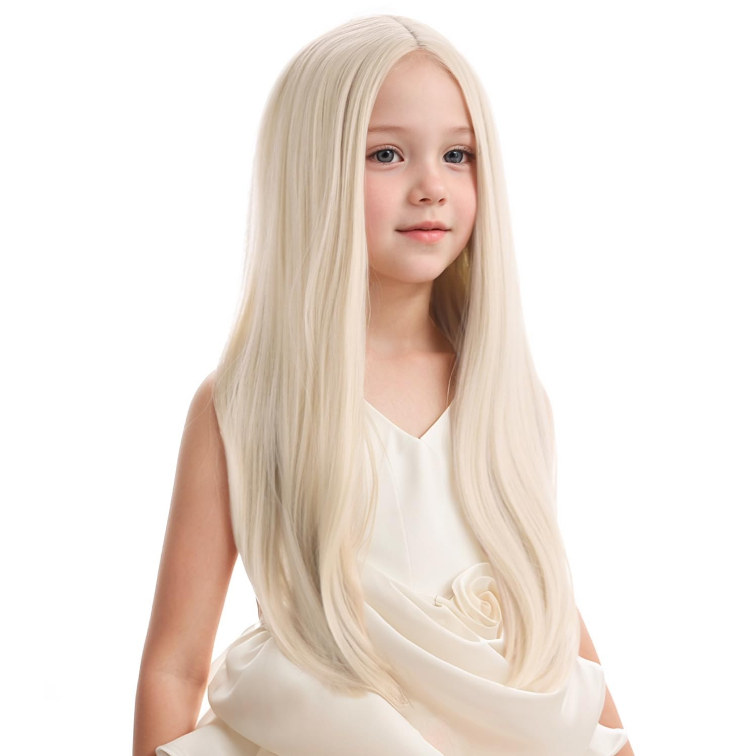 Kids Blonde Wig Long Blonde Wigs for Girls Middle Part Light Blonde Straight Syn