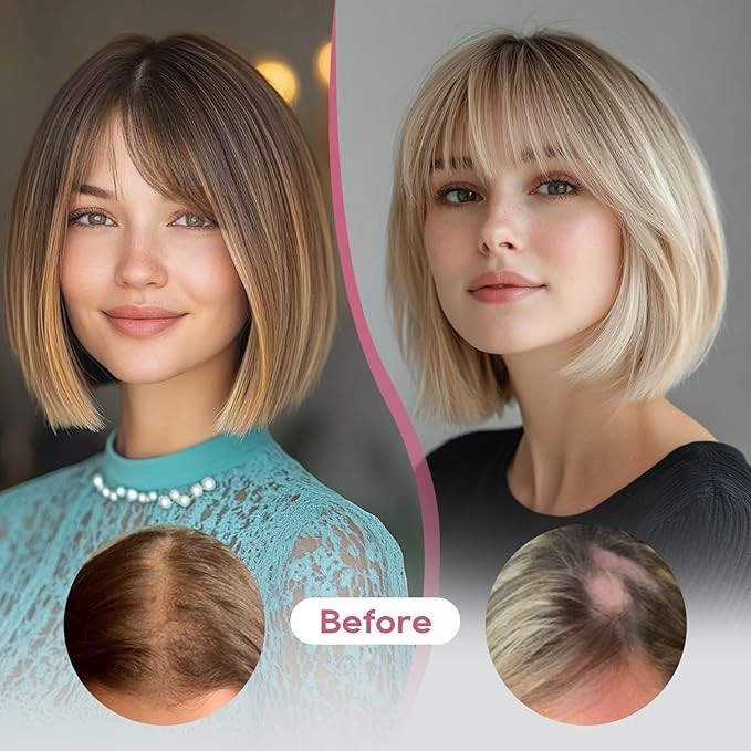 REECHO Real Human Hair Topper with Bangs Natural Black 3D Seamless Clip In 360