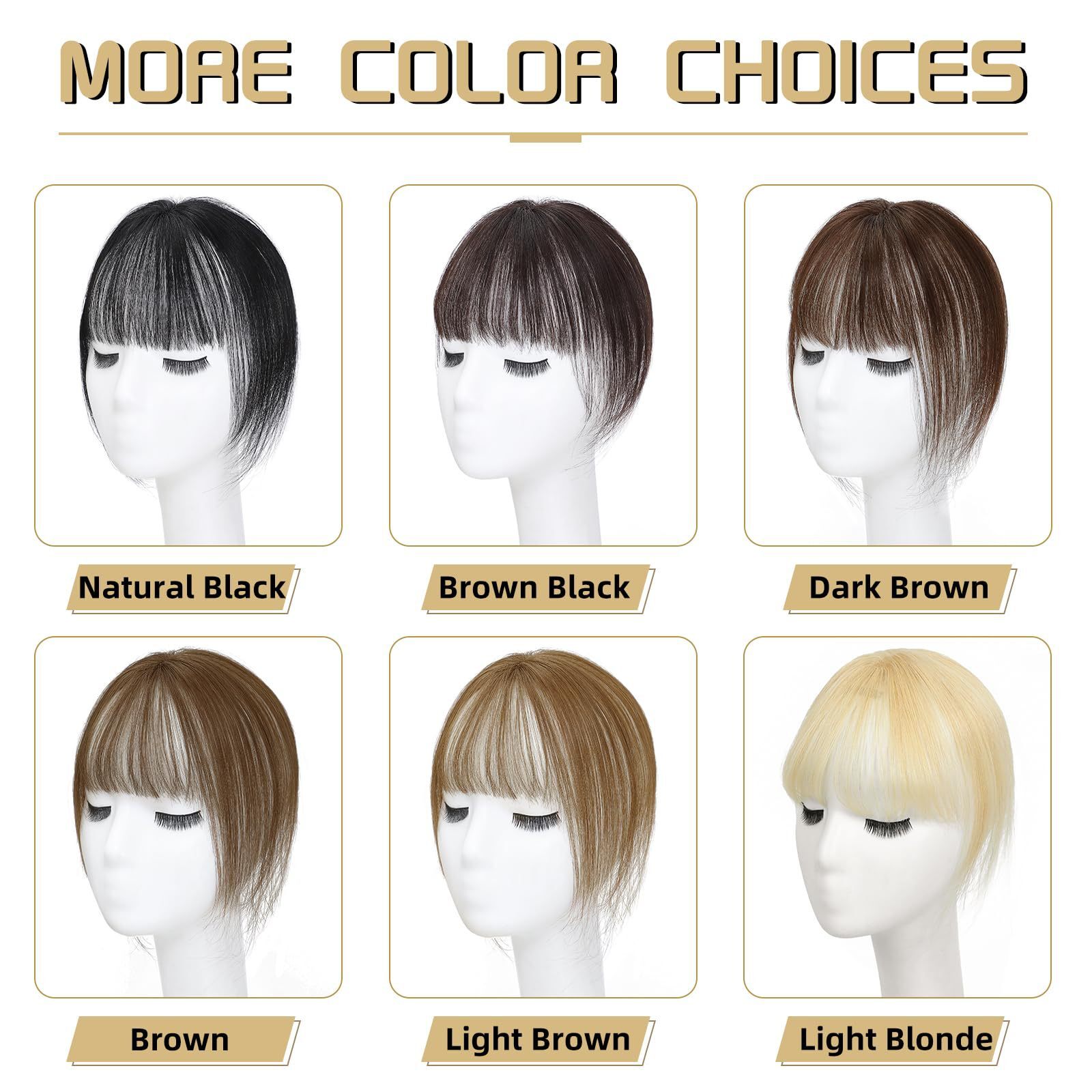 Golden T Piece Hair Topper Hand Tied 3D Bangs 10inch Real Human Hair Brown Black