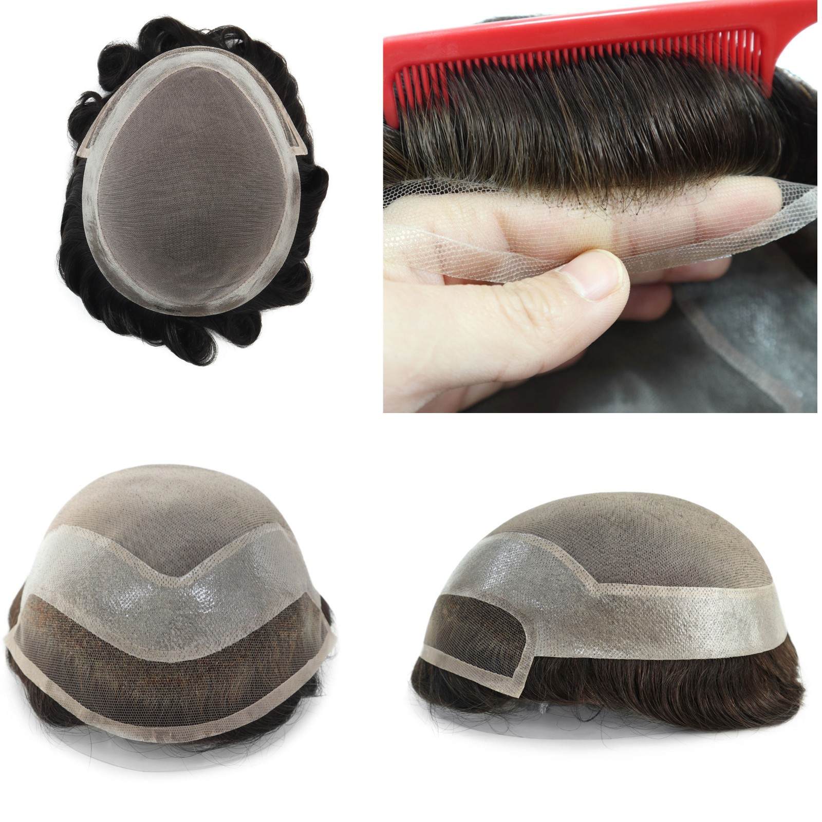 Toupee For Mens Human Hair Replecement System Mono PU Lace Hairpieces Remy Hair