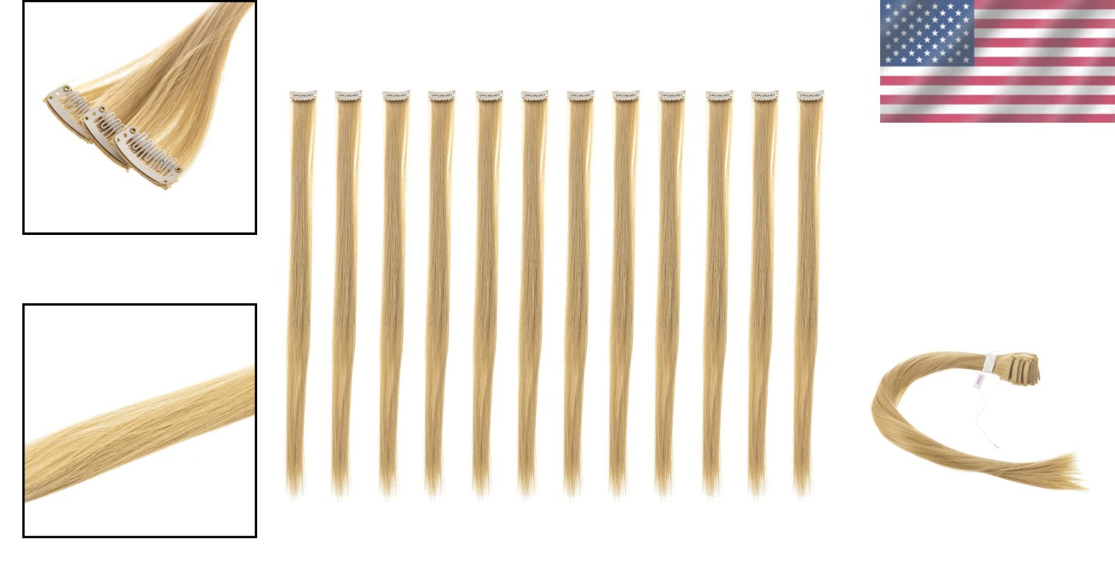 Easy Clip-In 12 Pcs Straight Hair Extensions – 18” Beige Blonde Highlights