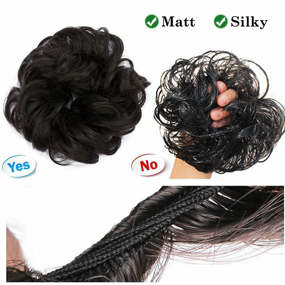 Real Natural Curly Messy Bun Hair Piece Scrunchie Updo Hair Extensions Grey HYT1